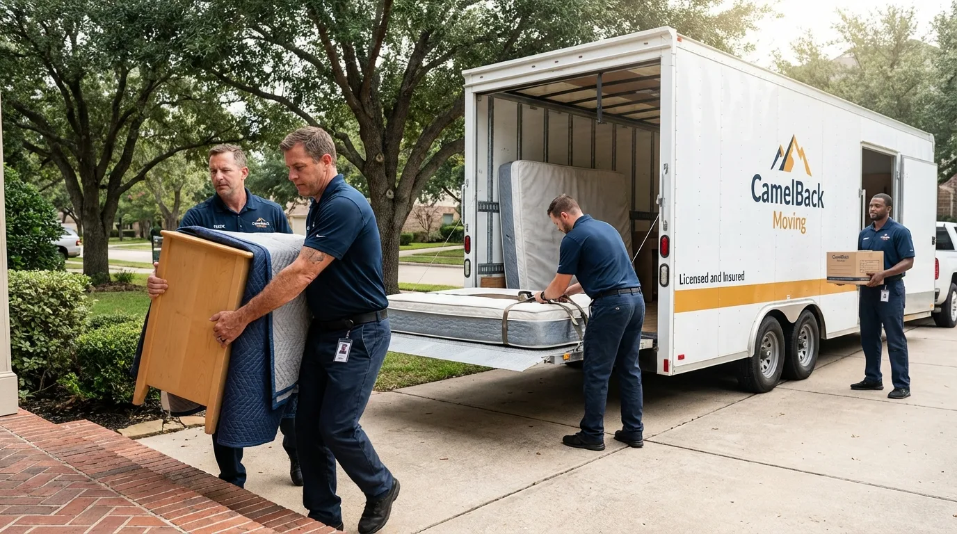 Crew loading residential truck for cross-state move from Harrison, NE