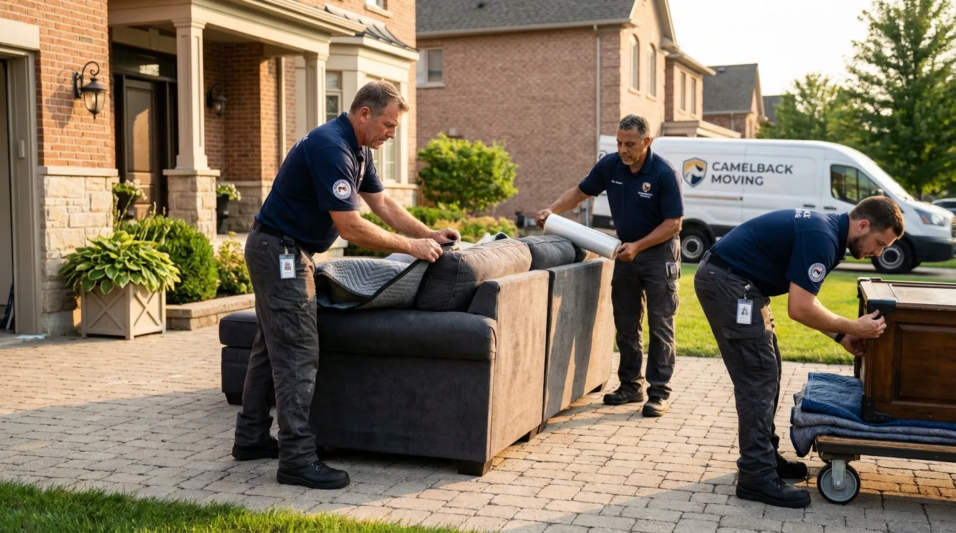 Large estate moving crew wrapping furniture in Harrison, NE