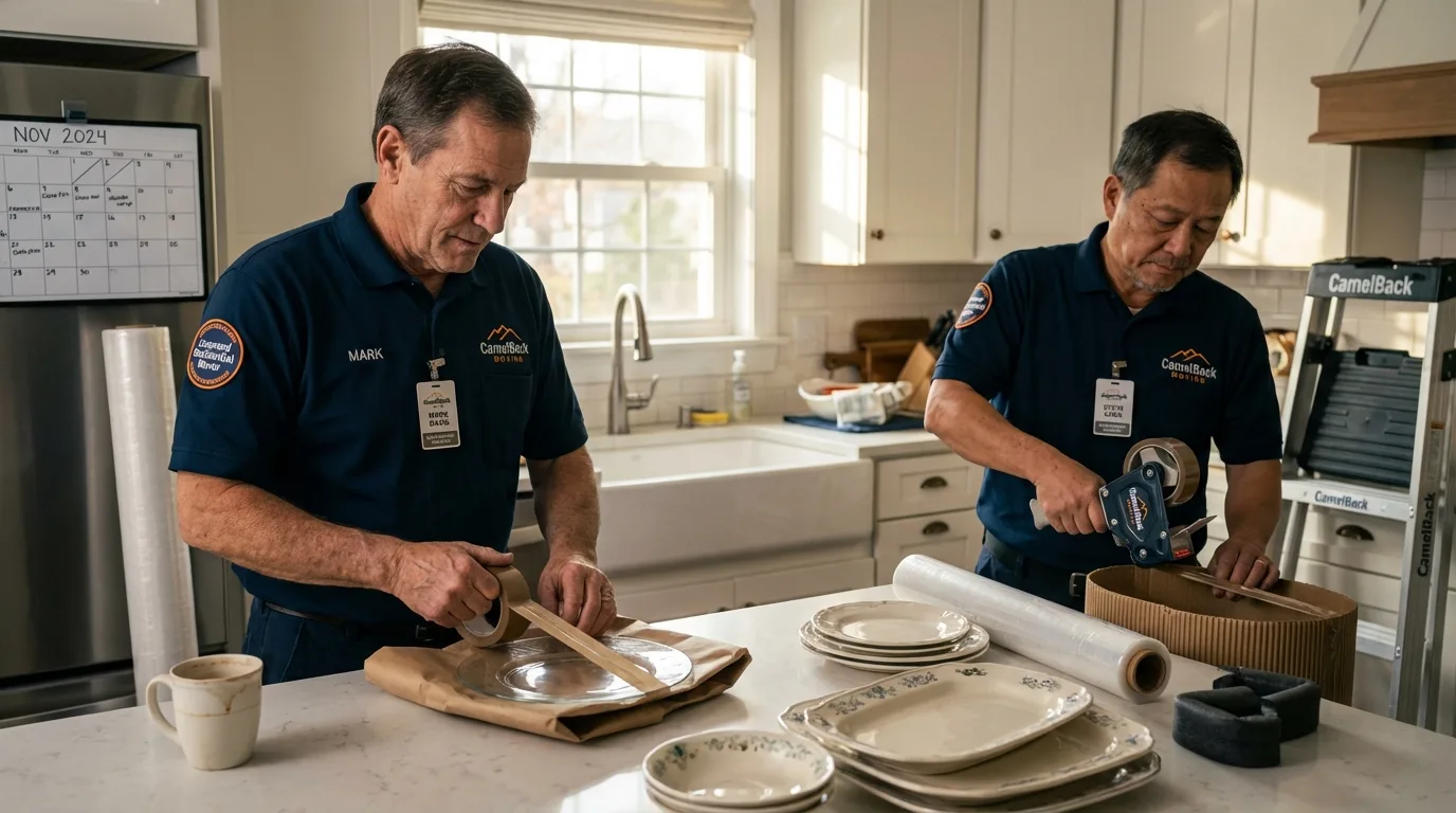 Professional crew packing kitchen dishware in Harrison, NE